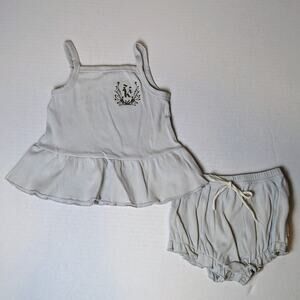 Karibou Ruby Cotton Rib Tank Top & Bloomer Set Size 1 Year Sky Blue Embroidered